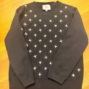 LIV Milano Black Pearl Embellished Sweater Small Dressy Knit